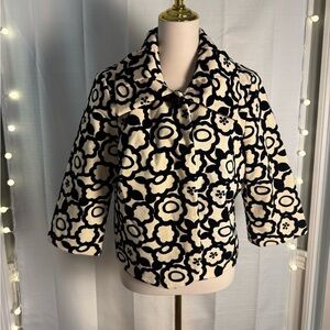 Bentley A Black  and White Pea Coat with Bold Pattern and Notched Lapel